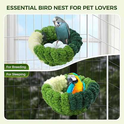 Admaison Bird Nest for Cage,Plush Hanging Bird Bed for Parakeet,Breeding Bird House for Conure,Budgie,Cockatiel,Lovebird,Canary,Finch,Hamster,Small Pets,Warm Nest(Green, L)