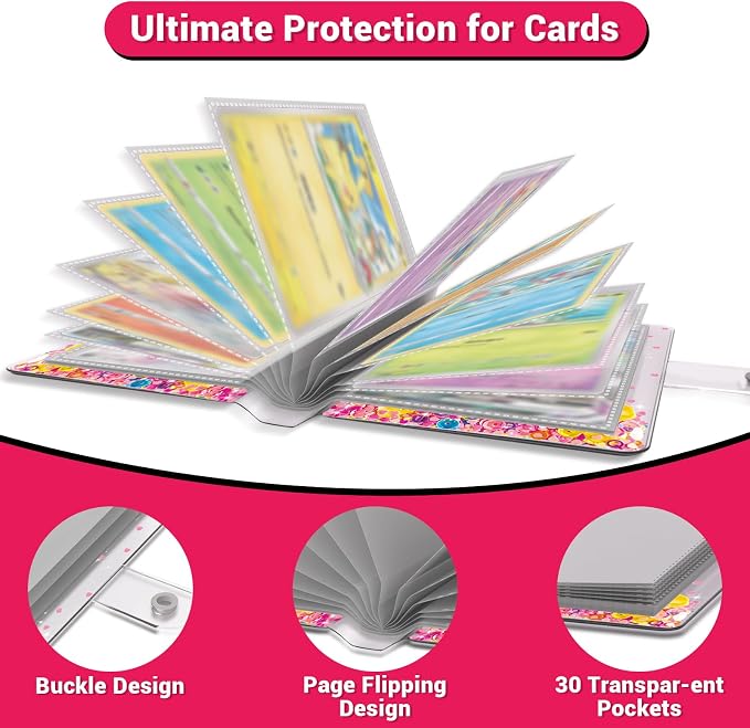 Transparent Pink Card Binder for Pokemon, Cute Card Binder for Game Cards Trading Cards, Small Card Booklet for 3~10 Year Girls Gifts, Stocking Stuffers (Holds 60 Cards)