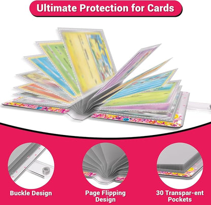 Transparent Pink Card Binder for Pokemon, Cute Card Binder for Game Cards Trading Cards, Small Card Booklet for 3~10 Year Girls Gifts, Stocking Stuffers (Holds 60 Cards)