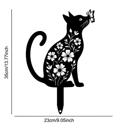 Aucizb Metal Cat Garden Stake - Floral Butterfly Black Silhouette Statue Yard Decor Outdoor Cat Patio Art for Yard, Flower Bed, Lawn, Cabin, Farmhouse Pet Lover Unique Gift (Black)