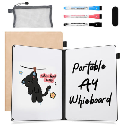 AGM Portable White Board Dry Erase Notebook, 12" x 9" Double Sided Folding Whiteboards with 3 Pens, Small Travel Dry Erase Board Skin-Friendly Material for Study, Meeting, Planning, Tuscan
