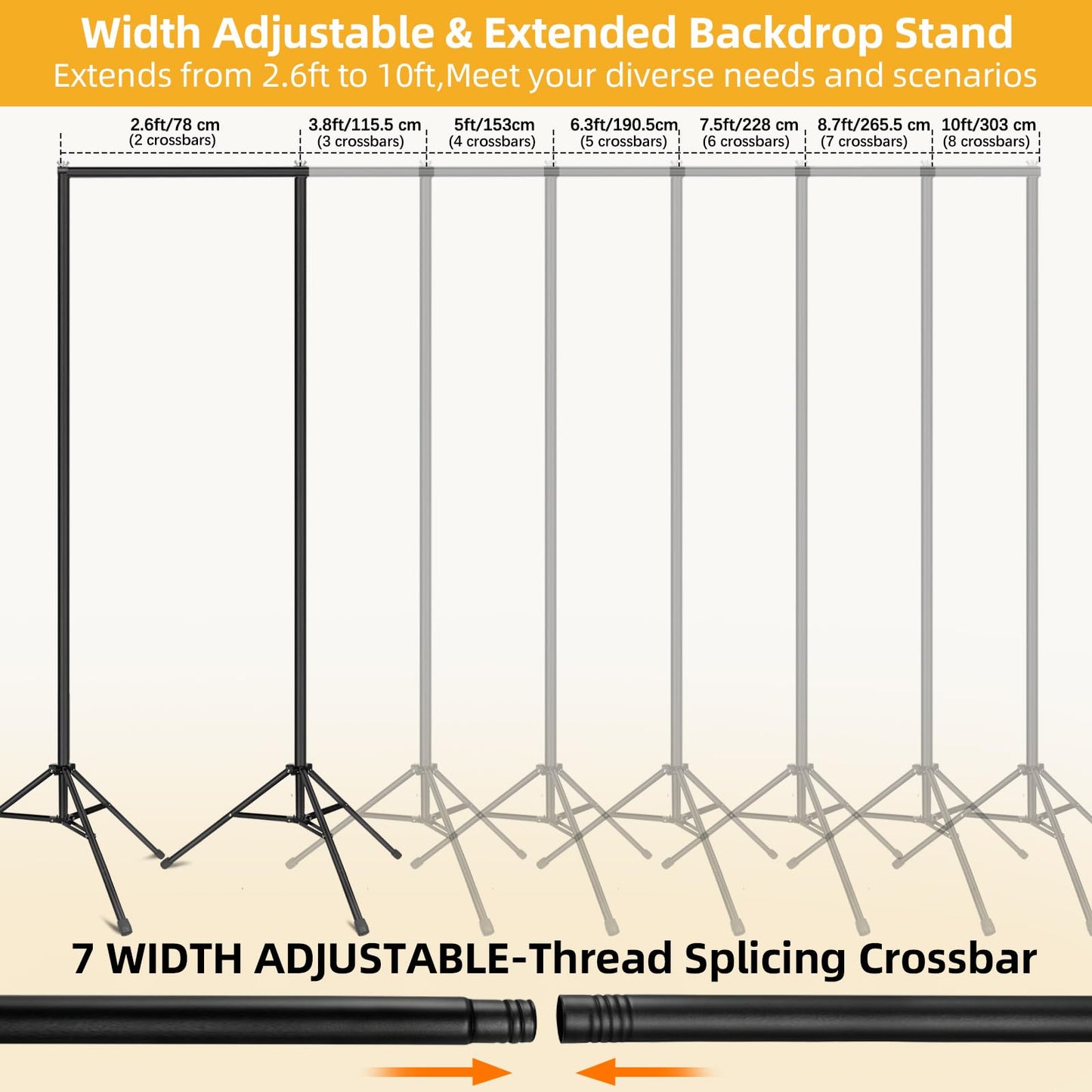 Backdrop Stand 10x7ft(WxH)- 7 Widths Photo Studio Adjustable Background Stand Support kit with Clamps,Carrying Bag for Party, Photo Booth, Banner, Events Decoration, Wedding, Photography