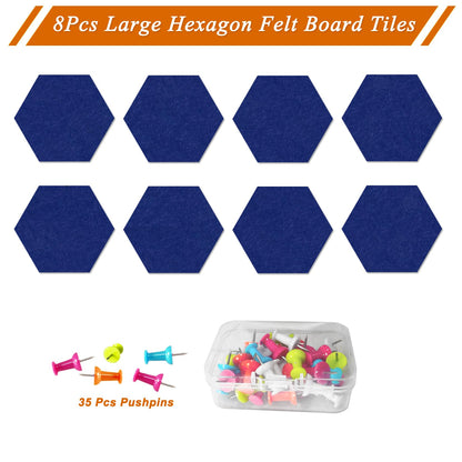 HULAVO Large Hexagon Felt Cork Board Tiles, Self Adhesive DIY Felt Bulletin Board Pin Board with 35 Pushpins for Office School Home Wall Decor Stickers Memos Photos Display(Dark Blue)