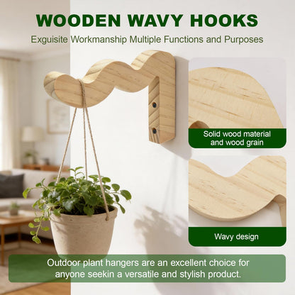 Upriver 2 Pack Wavy Wooden Plant Hangers, Plant Wall Bracket for Indoor Outdoor, Natural Hanging Plant Hooks for Wind Chimes Flower Brackets Bird Feeders Patio Garden Decoration