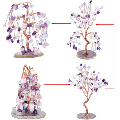 mookaitedecor Amethyst/Rose Quartz/Aquamarine Crystal Tree Tumbled Stones, Geode Agate Slices Base Money Tree Decoration for Wealth and Luck 5.7"-6.7"
