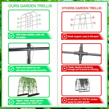 Tall Garden Arch Trellis for Climbing Plants Outdoor, 7.2 ft Walkway Trellis, Heavy Metal Archway Arbor Tunnel Large Trellis for Vegetables Fruits Flower Plant Cucumber Trellis for Garden Raised Bed