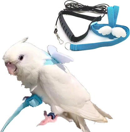 Pet Parrot Bird Harness Leash Adjustable Bird Flying Harness Traction Rope with Cute for Parrots Budgerigar Lovebird Cockatiel Mynah Outdoor Training Toy (Budgerigar/Lovebird,White)