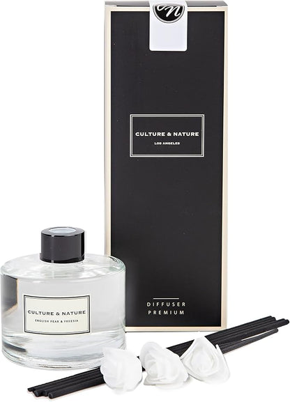 CULTURE & NATURE Reed Diffuser Set 6.7oz (200ml) English Pear & Freesia Scented Diffuser with Sticks Home Fragrance Reed Diffuser for Bathroom Shelf Decor