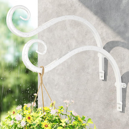 LASZOLA 2 Pack 12 Inch Hanging Plant Brackets, Heavy Duty Iron Wall Hooks for Planter, Bird Feeder, Wind Chime, Lantern, Rust Proof Decorative Hangers for Indoor Outdoor Garden Patio Fence, White
