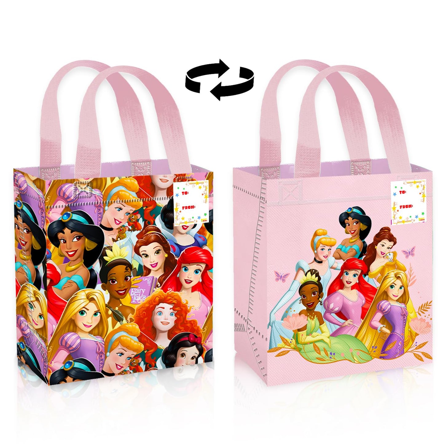 Disney Princess Party Favor Bag Set – 24 Pack of 8" Disney Princess Party Goodie Bags for Kids Bulk Reusable Totes | Princess Birthday Party Supplies