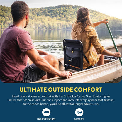 GCI Outdoor SitBacker Canoe Seat | Portable, Folding Chair with Adjustable Back Support — Black