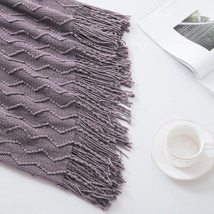 BOURINA Dark Lavender Throw Blanket 50x60 Inches Throw Textured Solid Soft Sofa Couch Decorative Knitted Blanket