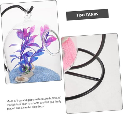 BESTOYARD Desktop Hanging Fish Tank with Stand Small Glass Aquarium Fish Bowl for Betta Modern Wall Hanging Mini Aquarium for Home Office Garden Clear Suspension Design 12.99X5.90X4.92In