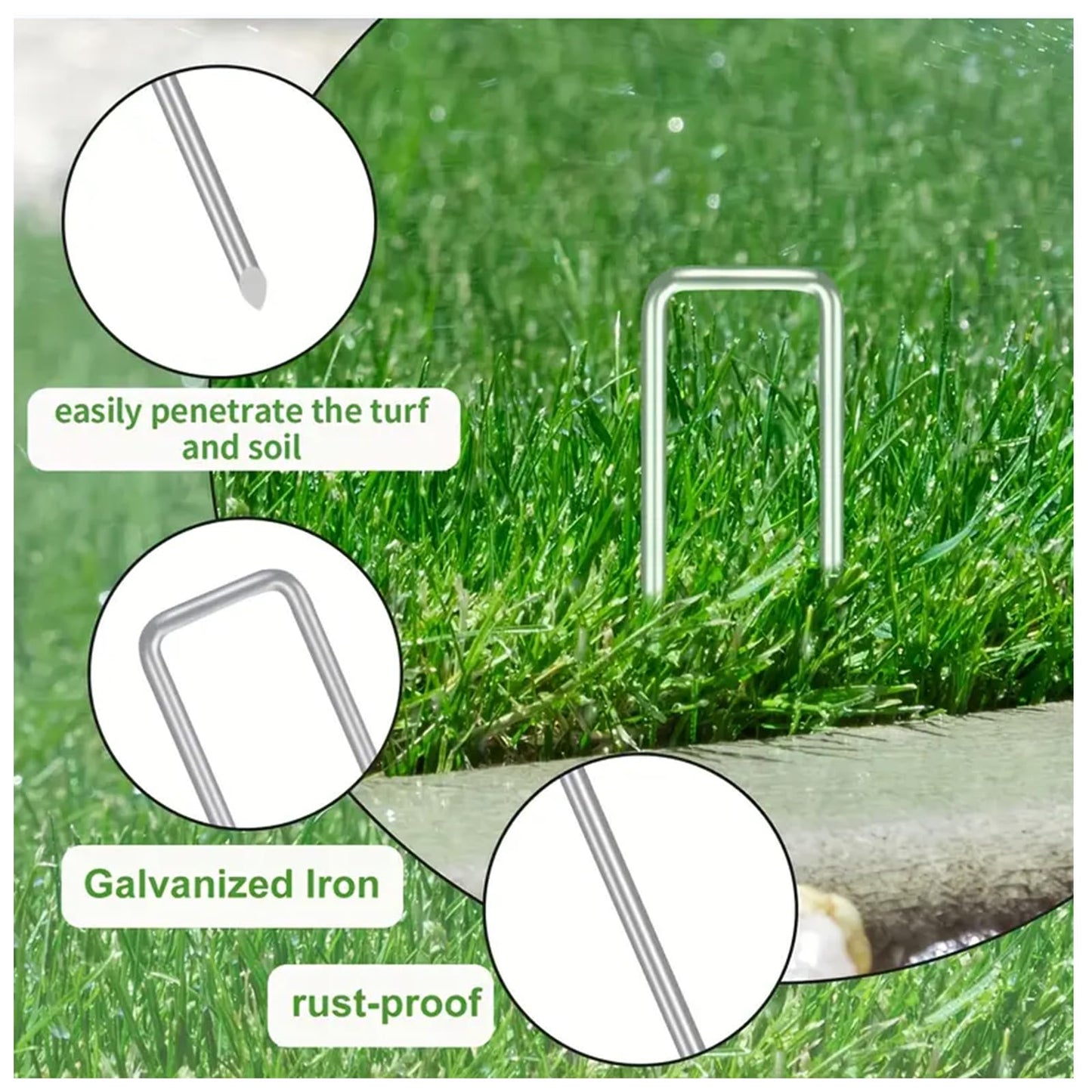 BEBEKULA 100 Pack 6 Inch Garden Stakes, Galvanized Landscape Staples for Weed Barrier Fabric, Heavy Duty Sod Pins Securing Pegs Netting Ground Sheets Irrigation Tubing (12 INCH-50Packs)