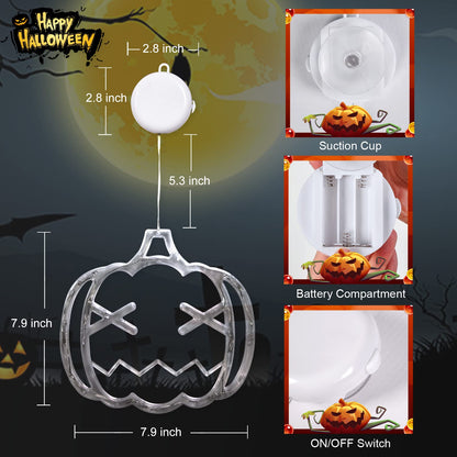 LOLStar Halloween LED Lights Decorations 2025 Orange Pumpkin White Ghost Purple Bat Window Display with Suction Cups, Battery Operated Window Decor Slow Fade Mode and Timer 3-Pack