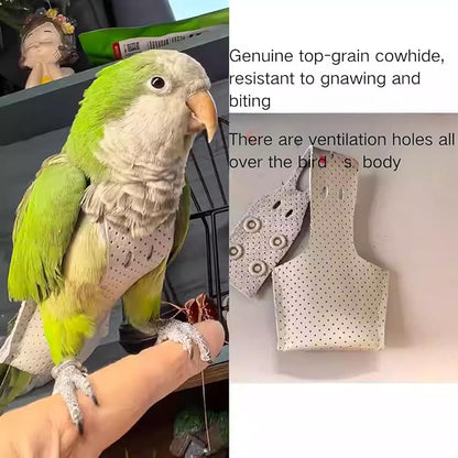 Premium Genuine Cowhide Bird Flight Harness Anti Bite Breathable Parrot Diaper Parrot Suit with Leash for Parakeet Conure Quaker Flying Clothes Rope and Handle (with Leash,X-Small)