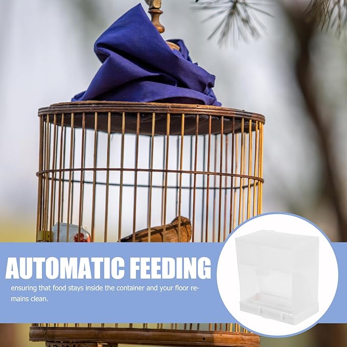 Cabilock No Mess Automatic Bird Food Box 450 Gram with Splash-Proof Design for Cage Parrot Feeding Station, Sturdy Seed Dispenser Suitable for Doves and Small Birds