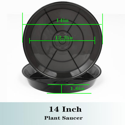 NIMYAU Large Plant Saucer 14 Inch 2 Pack, Plant Trays for Pots Heavy Duty Round Plastic Plant Saucers for Indoors Outdoors, Flower Pot Drip Trays, Clear Black Flower Plant Pot Saucer, Plant Pot Tray