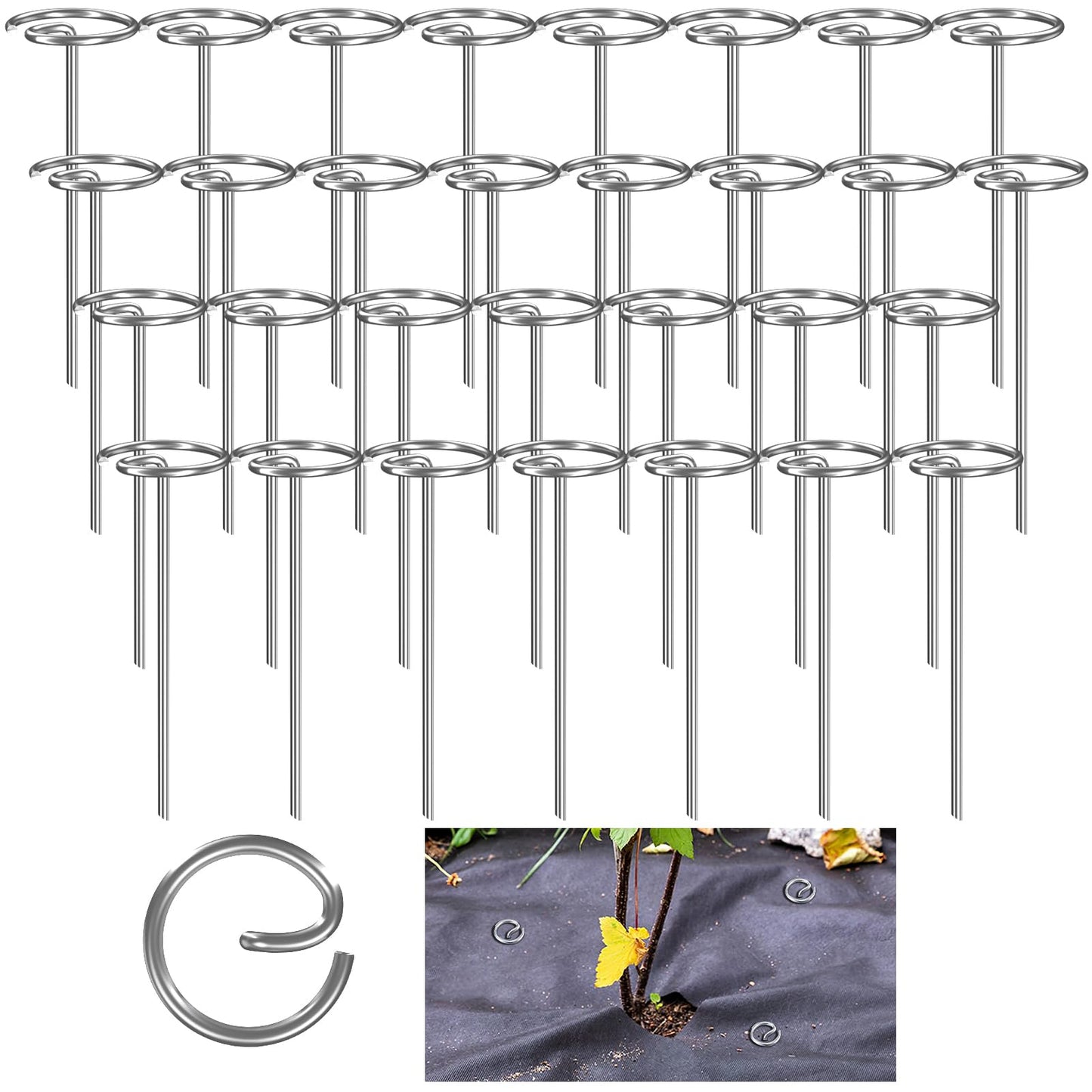 100 Pcs 7 Gauge Thickened Graden Fabric Stakes - 6in Heavy Duty Galvanized Landscape Staples, Circle Top Ground Pins for Securing Lawn Weed Barrier Fabric Cover
