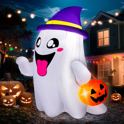5FT Halloween Inflatables Ghost with Pumpkin Halloween Decorations Outdoor Built-in Bright LED Lights Blow Up Yard Decoration Blowups for Garden Lawn Indoor Party Holiday