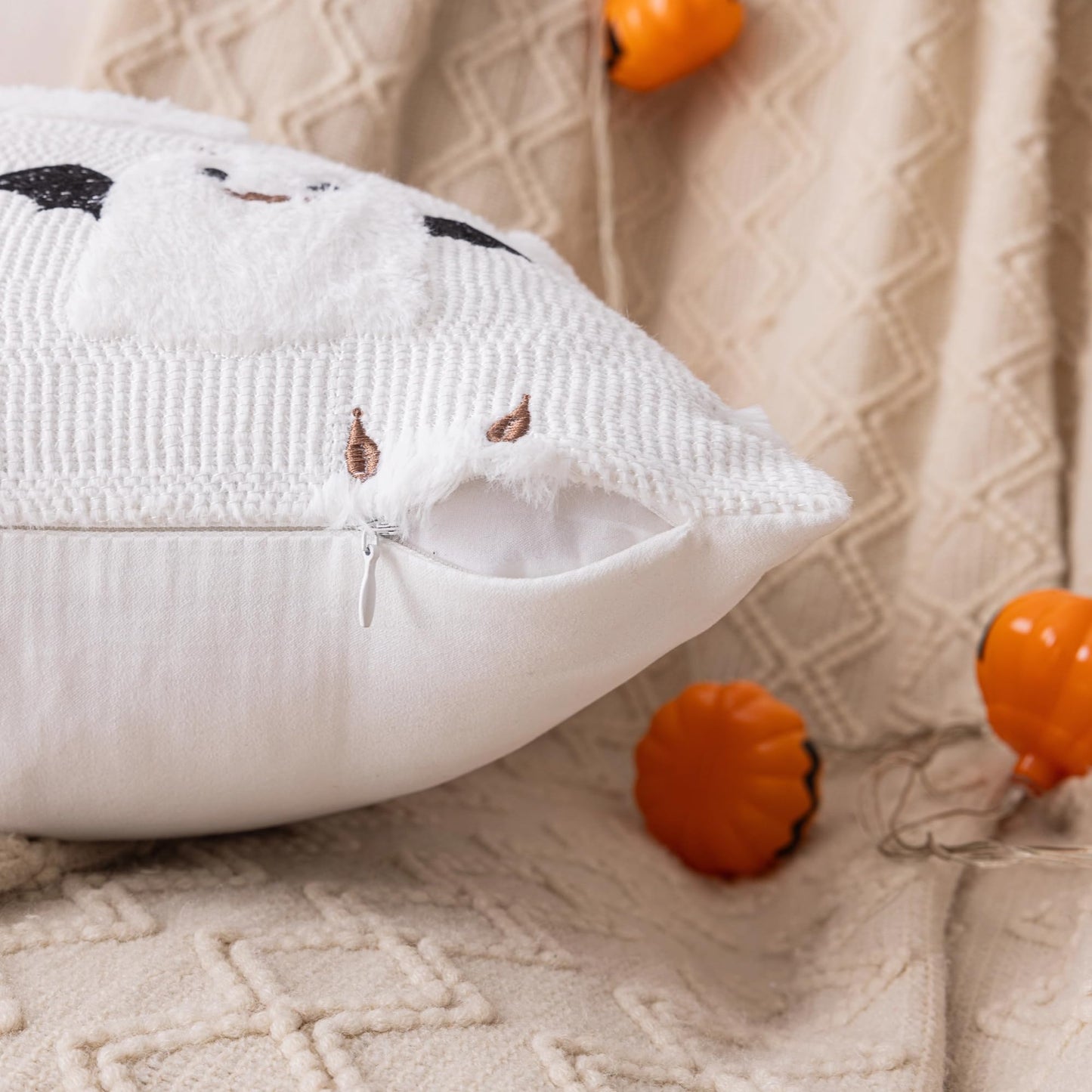 AQOTHES Halloween White Ghost Throw Pillow Covers 18x18 inch Set of 2, Cute Skeleton Pillowcases Holiday Cushions Covers for Halloween Decorations Indoor Home Sofa Couch