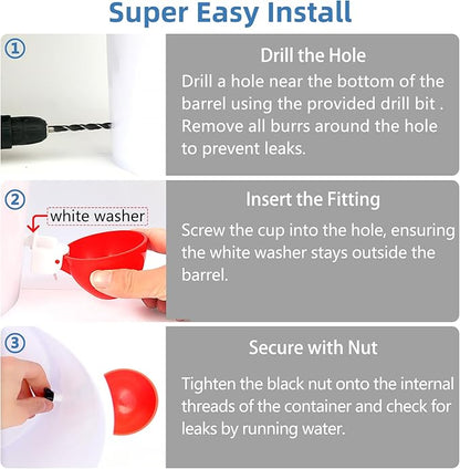 Automatic Chicken Waterer Cups,10 Pack Large Chicken Water Feeder, Universal Tee Fittings Poultry Feeder Cups Suitable for Chicken, Duck, Goose, Turkey with Mounting Hole Opener