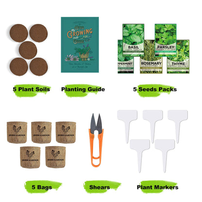Meekear 5 Herb Indoor Starter Kit, Complete Planting Set for Kitchen Herb Garden DIY & Gift