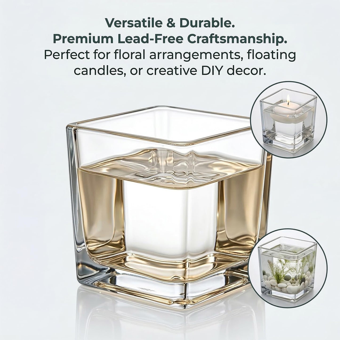 4 Pack Square Glass Vase 6" x 6" x 6", Clear Flower Vase for Centerpieces,Plant Terrarium, Floating Candle Holder for Wedding Centerpieces, Office Decorations, Home Décor, Parties and Events