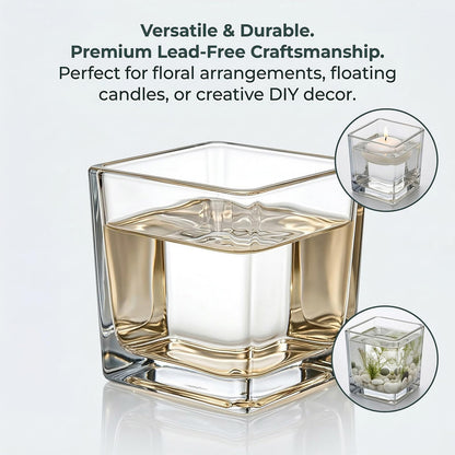 4 Pack Square Glass Vase 6" x 6" x 6", Clear Flower Vase for Centerpieces,Plant Terrarium, Floating Candle Holder for Wedding Centerpieces, Office Decorations, Home Décor, Parties and Events