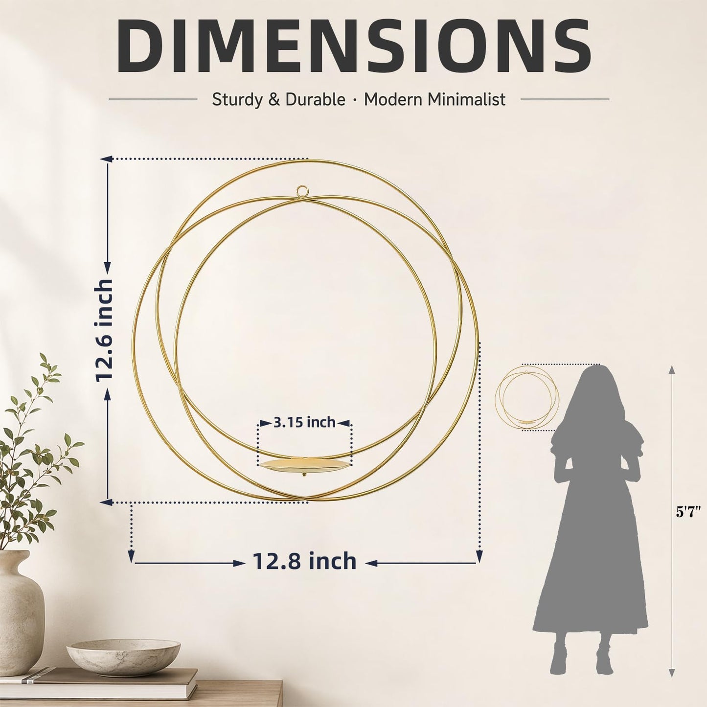 ZEXUIRU 2 Set Metal Wall Candle Sconce for Living Room Bedroom Dining Room Bathroom Decorative Iron Candle Holders Farmhouse Wall-Mounted Metal Sconces Holder - Gold 12.8in