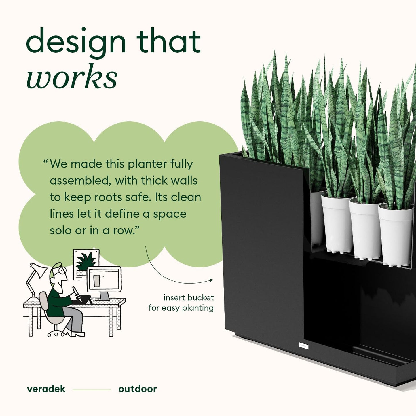 Veradek Block Series Span Plastic Planter - Tall Rectangular Planter for Indoor or Outdoor Patio/Porch | Durable All-Weather with Removable Insert Bucket | Modern Design for Plants, Flowers(2 Pack)