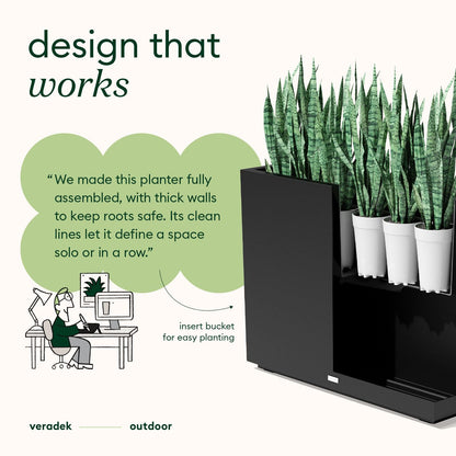 Veradek Block Series Span Plastic Planter - Tall Rectangular Planter for Indoor or Outdoor Patio/Porch | Durable All-Weather with Removable Insert Bucket | Modern Design for Plants, Flowers(2 Pack)