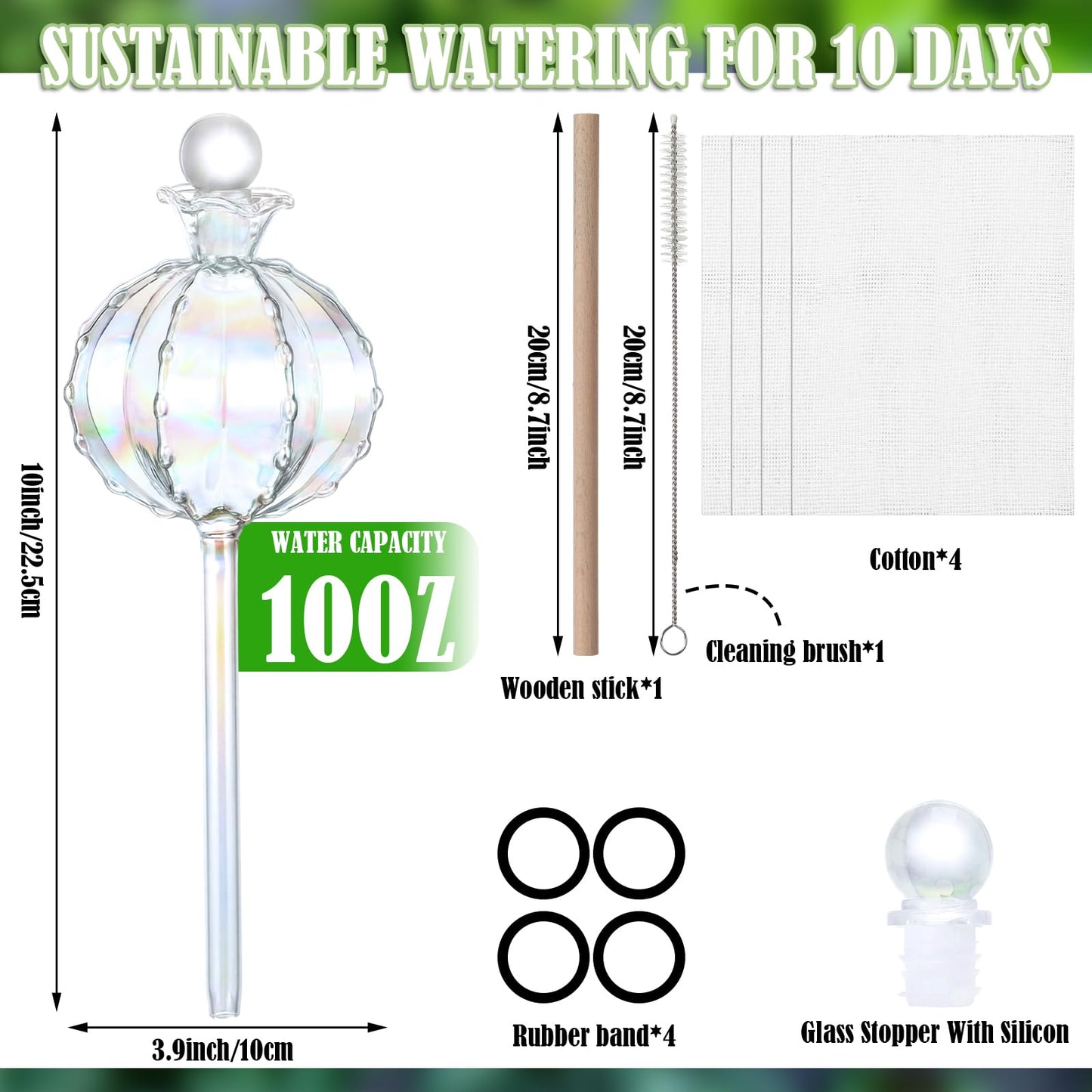 Thenshop 4 Pack 10 oz Large Plant Self Watering Globes Top Fill Glass Cactus Bulbs Iridescent Vacation Plant Slow Release Watering Devices for Indoor Outdoor Planting Lover Gifts