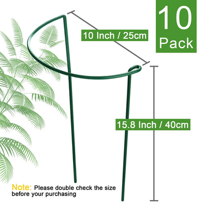 HiGift 10 Pack Peony Cages and Supports, 10" (W) x 16"(H) Plant Support, Heavy Duty Metal Plant Support Stake for Indoor Plants Half Round Garden Stakes Plant Support Ring for Hydrangea,Flower Outdoor