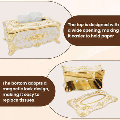 Geesatis Tissue Box Cover Tissue Box Holder Facial Tissue Paper Organizer Luxury Facial Napkin Holder for Home, Gold, 1 Pcs