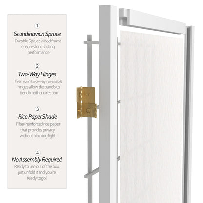 Red Lantern 6 ft. Tall Window Pane Shoji Screen - White - 3 Panels