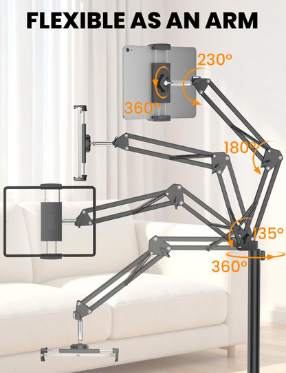 Tablet Floor Stand, 360-Degree Rotatable Metal Tablet Holder Stand, Adjustable Height and Angle iPad Stand,Universal Tablet Holder for iPad/Phone/Kindle/Tabs/E-Readers and all 4.7~12.9” Screen Devices