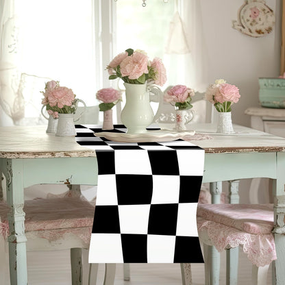 Preboun 2 Pcs Wonderland Party Table Runner Tea Party Table Decor Black and White Checkerboard Tables Runner Decoration for Wonderland Birthday Baby Shower Decorations, 12 x 72 Inches