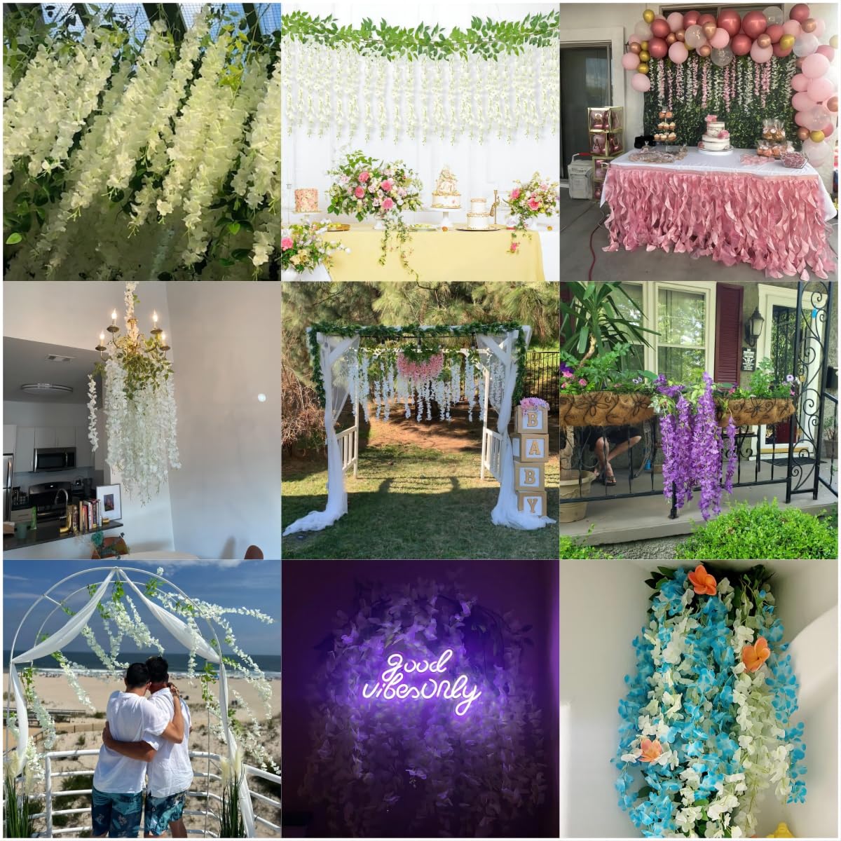 GPARK 12 Pieces/Each 45 inch / 3.7 ft Wisteria Artificial Flower Bushy Silk Vine Ratta Hanging Garland Hanging for Wedding Party Garden Outdoor Greenery Office Wall Decoration Pink