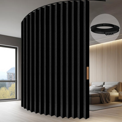 JILRON Accordion-Style Room Divider with Ceiling Track - Foldable Partition Curtain, Easy Installation(Black 100" W x 84" L-Pack of 1)
