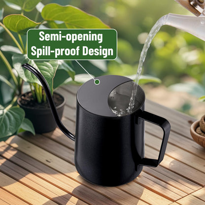 Lizhluzh 20oz/600ml Watering Can Indoor Plants, Stainless Steel Plant Watering Can with Long Spout (Black)
