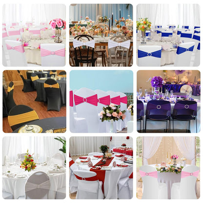 Albassa Chair Sashes Spandex Stretch Chair Bows with Buckle Slider for Wedding Party Decorations (Purple, 25PCS)