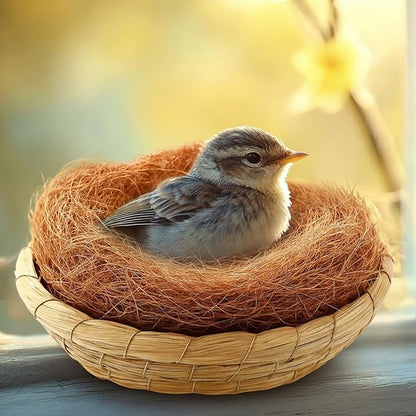 AceOrbit 8 Pcs/4 Set Bird Nest with Coconut Fiber Mats Set Hand-Woven Flat Base Pigeon Birdhouse Breeding Nest Small Animal Cage Accessories for Parrots Budgies Cockatiels Hamsters Gerbils and Pigs