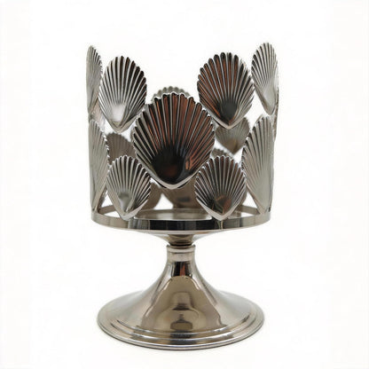 Silver Shell Pattern 3 Wick Candle Holder, Fits 4 Inch Diameter Jar Candles, 4.3" D x 5.9" H Decorative Candle Stand for Home, Living Room, Bedroom, Office & Gifting