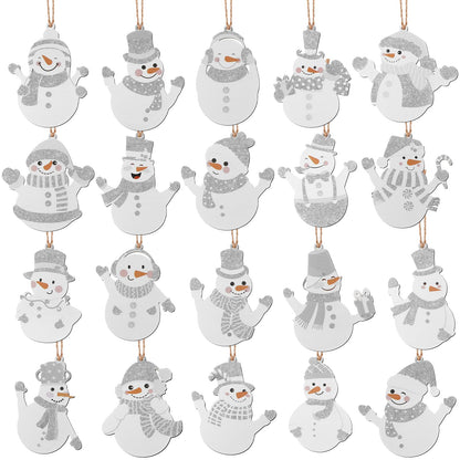 MorningRo 20 Pcs Winter Snowman Hanging Ornaments Metal Tree Ornaments Winter Snowman Hanging Decoration Rustic Farmhouse Tree Decorations for Holiday Celebrations