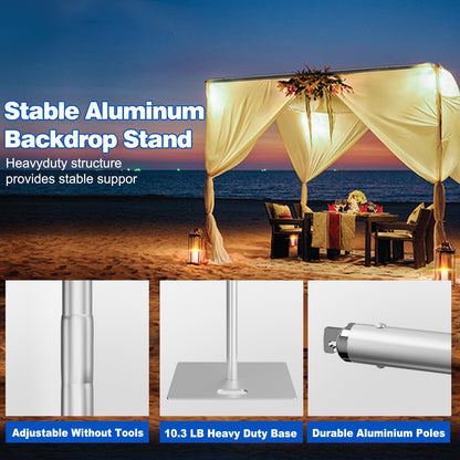 Kinchoix Pipe and Drape Backdrop Stand 10ftx10ft Adjustable Background Support System Heavy Duty Background Stand for Wedding Banquet Decorations Silvery