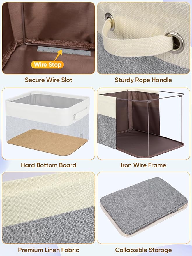 BALEINE 3 Pack Fabric Closet Storage Bins for Shelves, Linen Closet Organizers and Storage, Decorative Baskets for Organizing, Shelf, Clothes, Home, Office (Grey, 17''x13''x10.5'')