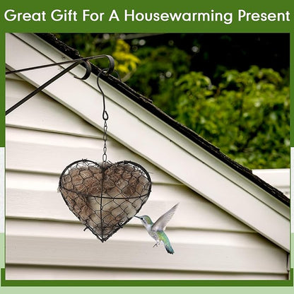 Menkxi 4 Pcs Bird Nesting Material, Hummingbird Nest Gift Enjoy Birds Gardening Outside Cute Decor Refillable Nesting Gift for Bird Lovers, Spring Garden Decoration Gifts (Heart Shaped)