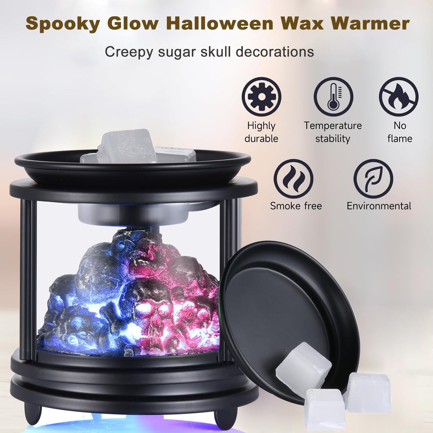 Dicimi Halloween Wax Warmer - Skull Wax Melter for Scented Wax Cubes & Essential Oils, 4-in-1 Electric Warmer with Hot Plate, Spooky Ghost Decor Gift