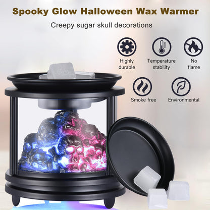 Dicimi Halloween Wax Warmer - Skull Wax Melter for Scented Wax Cubes & Essential Oils, 4-in-1 Electric Warmer with Hot Plate, Spooky Ghost Decor Gift